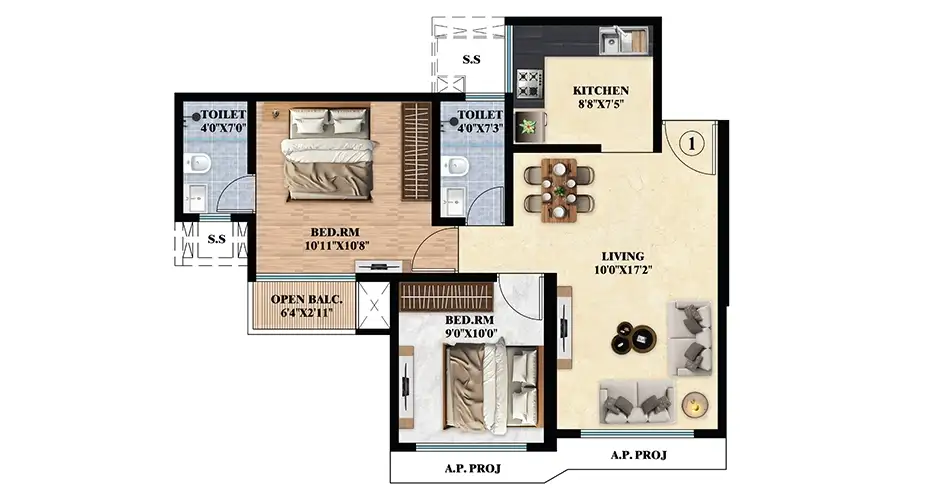 SSL Bellagio Dombivli 1BHK Floor Plan