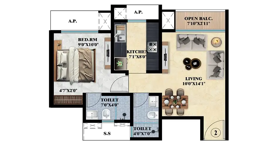 SSL Bellagio Dombivli 2BHK Floor Plan